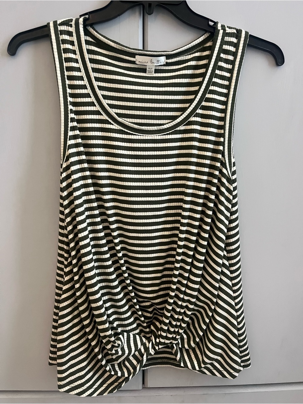 nine britton Olive and White Striped Knot-Front Tank